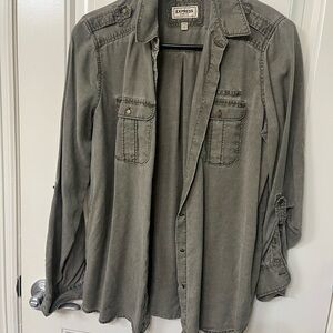 Express Boyfriend Green Casual Shirt